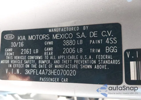 2017 Kia Forte Lx from USA, damaged, VIN 3KPFL4A73HE070020
